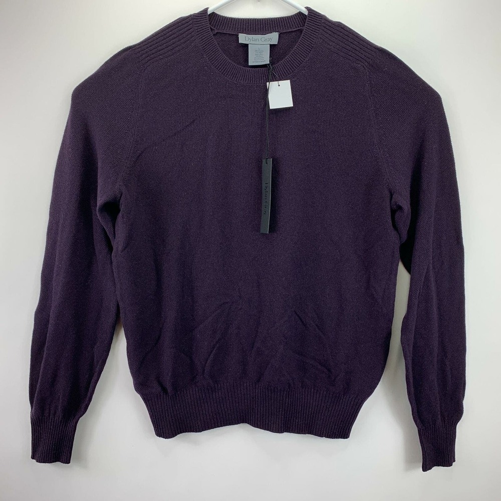 Dylan Gray Mens Raglan Crewneck Viscose Cashmere Blend Sweater Purple L